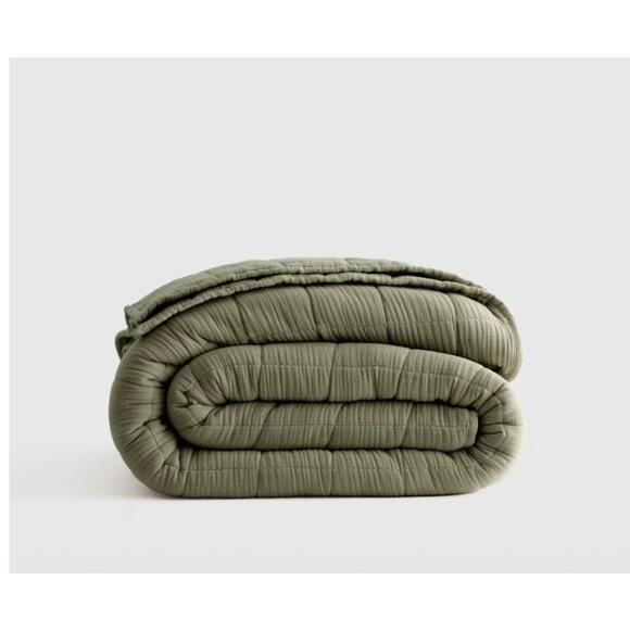 Quince Organic Luxury Airy Gauze Box Quilt Green Queen Olive NWOT - Picture 5 of 5